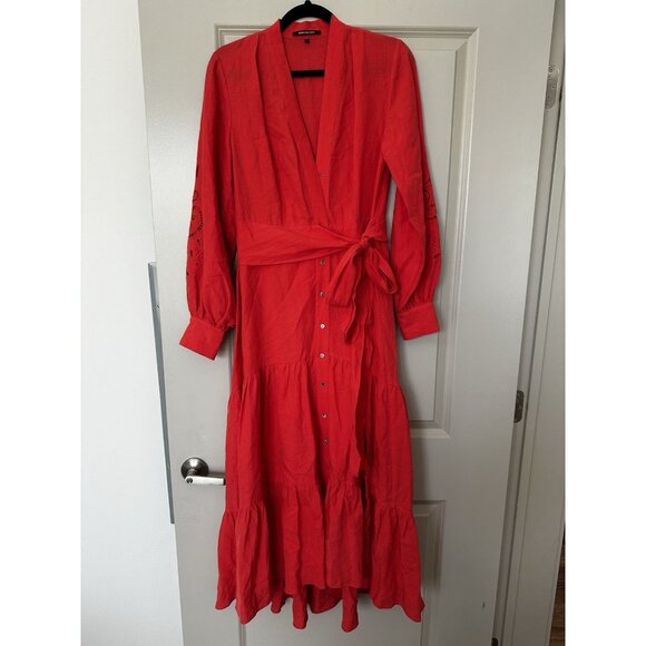 Kobi Halperin Mandi Dress Orange Long Sleeve Maxi Button Down Tie Waist Small - Picture 3 of 12